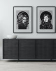 Black and white, editorial woman portrait, Art/ gallery print,Digital drawn ecofriendly illustration.