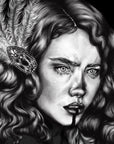 Black and White female art nouveau portrait Art/ Gallery print, home/wall decor. Eco-friendly, hand-drawn illustration.