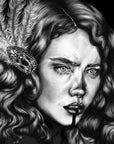 Black and White female art nouveau portrait Art/ Gallery print, home/wall decor. Eco-friendly, hand-drawn illustration.