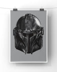 Mandalorian, Star Wars inspired. helmet, digital-drawn illustration, art print, ecofriendly wall art.