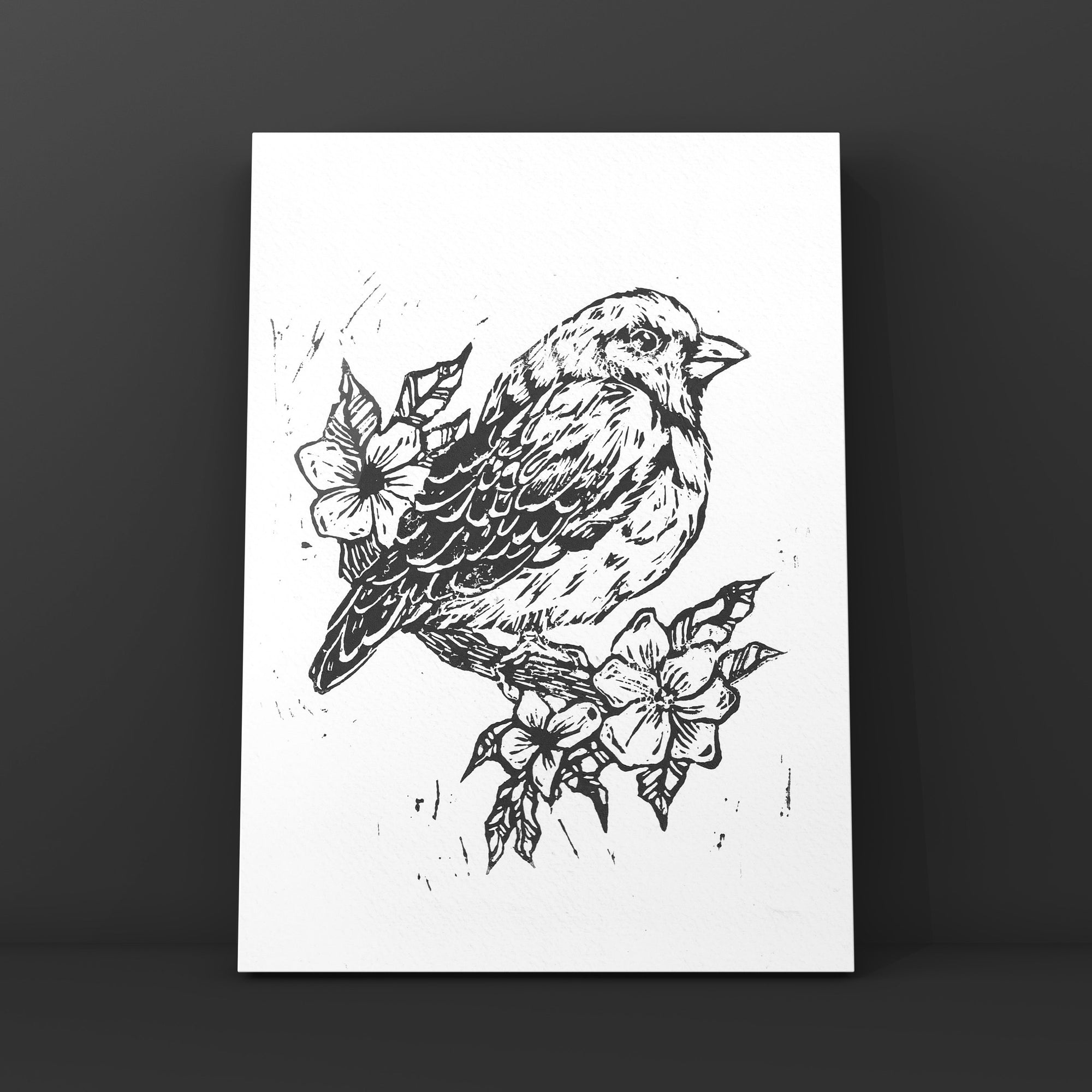 Hand-CUT & designed art lino bird print.