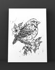 Hand-CUT & designed art lino bird print.