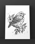 Hand-CUT & designed art lino bird print.