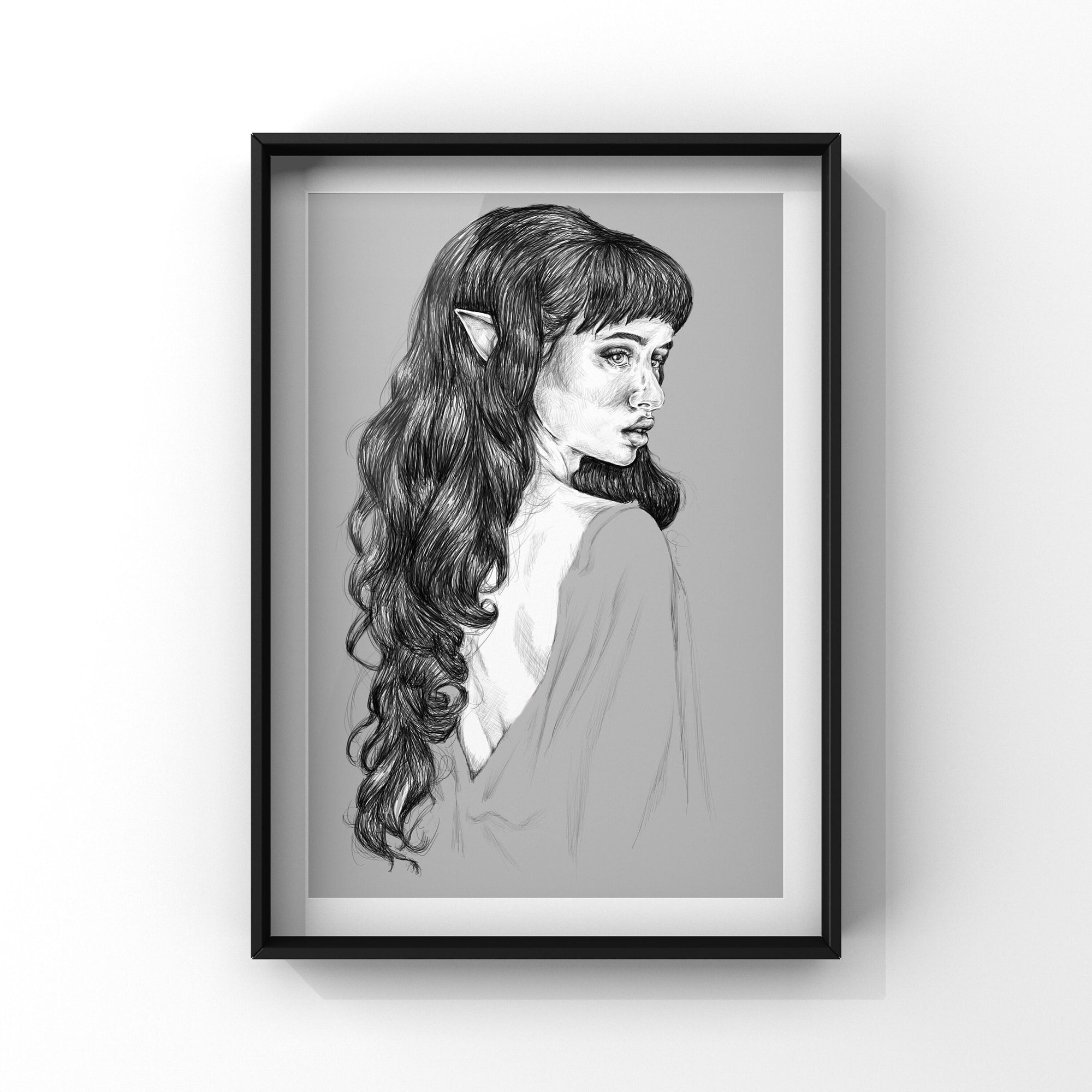 Elegant, editorial, mystical, magic, Elf, digital-drawn art/Gallery Print. Art print. Wall art. Illustration. Artwork. Portrait