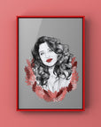 Black and white, Art/ gallery print, digital-drawn ecofriendly illustration. Inspired by Kat dennings.