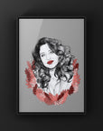 Black and white, Art/ gallery print, digital-drawn ecofriendly illustration. Inspired by Kat dennings.