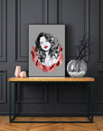 Black and white, Art/ gallery print, digital-drawn ecofriendly illustration. Inspired by Kat dennings.