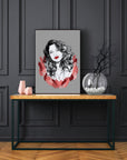Black and white, Art/ gallery print, digital-drawn ecofriendly illustration. Inspired by Kat dennings.