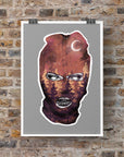 Black and white and purple and orange colour, galaxy ski mask, fall, winter Art/ gallery print, digital-drawn eco friendly illustration.