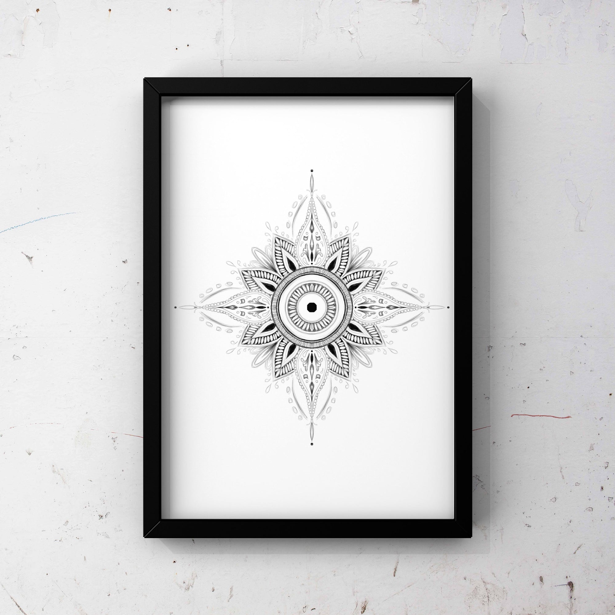 mandala print. hand drawn, digital, art print, gallery print. home decor.