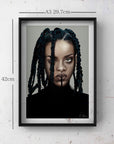 black and white/ colour, digital-drawn, art print, gallery print. inspired by Rhianna.