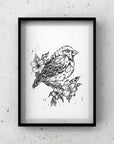 Hand-CUT & designed art lino bird print.