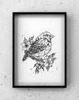 Hand-CUT & designed art lino bird print.