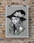 Green witch art/gallery print. wall art. digitally drawn, art print. Magical. Witch. Nature. Green. Portrait.