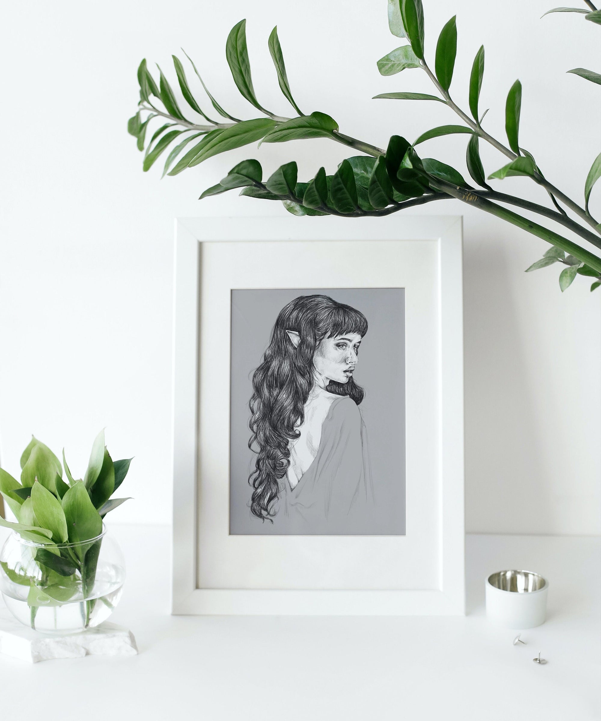 Elegant, editorial, mystical, magic, Elf, digital-drawn art/Gallery Print. Art print. Wall art. Illustration. Artwork. Portrait