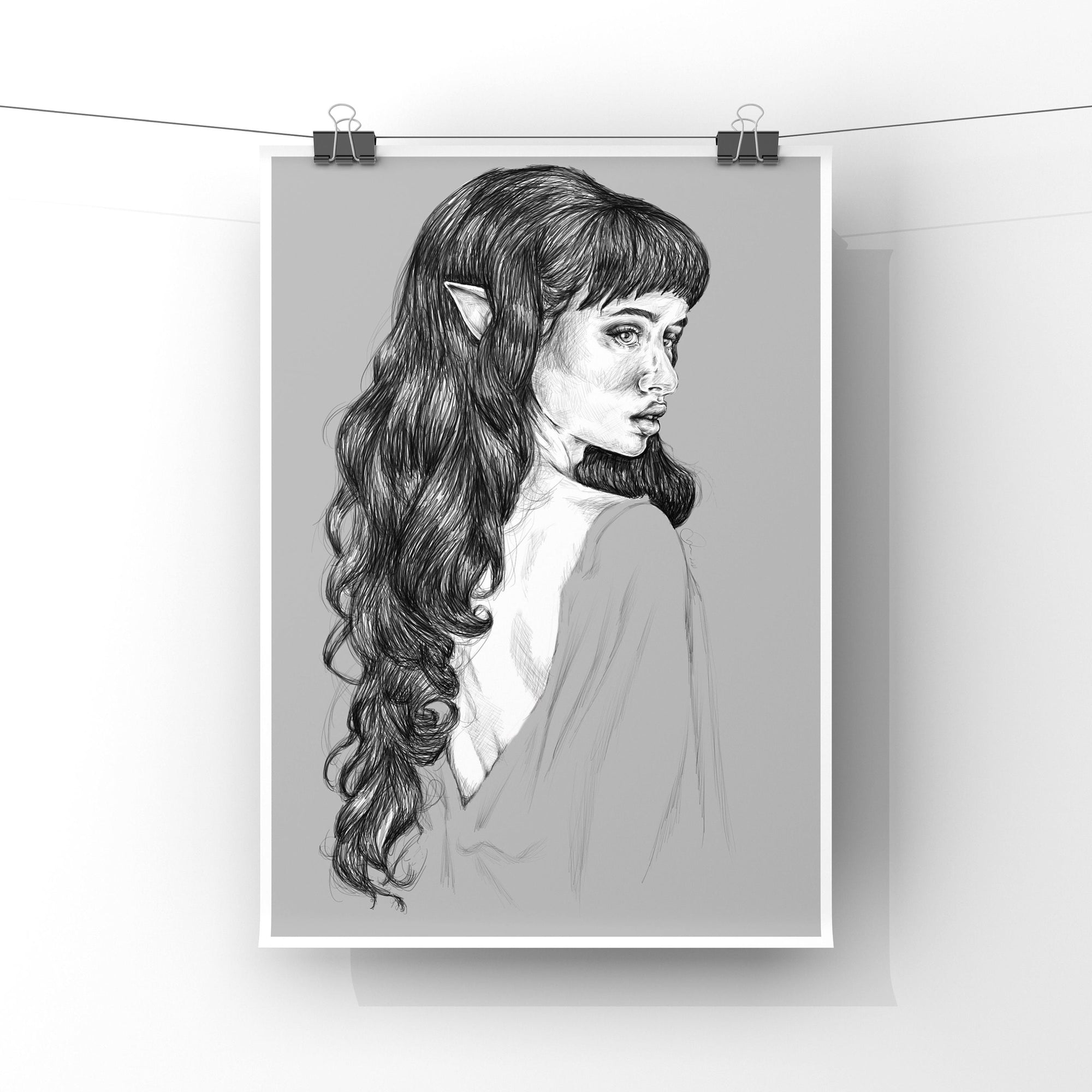 Elegant, editorial, mystical, magic, Elf, digital-drawn art/Gallery Print. Art print. Wall art. Illustration. Artwork. Portrait