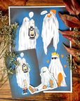 Sad bedsheet Ghost illustration Halloween spooky art gallery print.