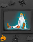 Sad bedsheet Ghost illustration Halloween spooky art gallery print.