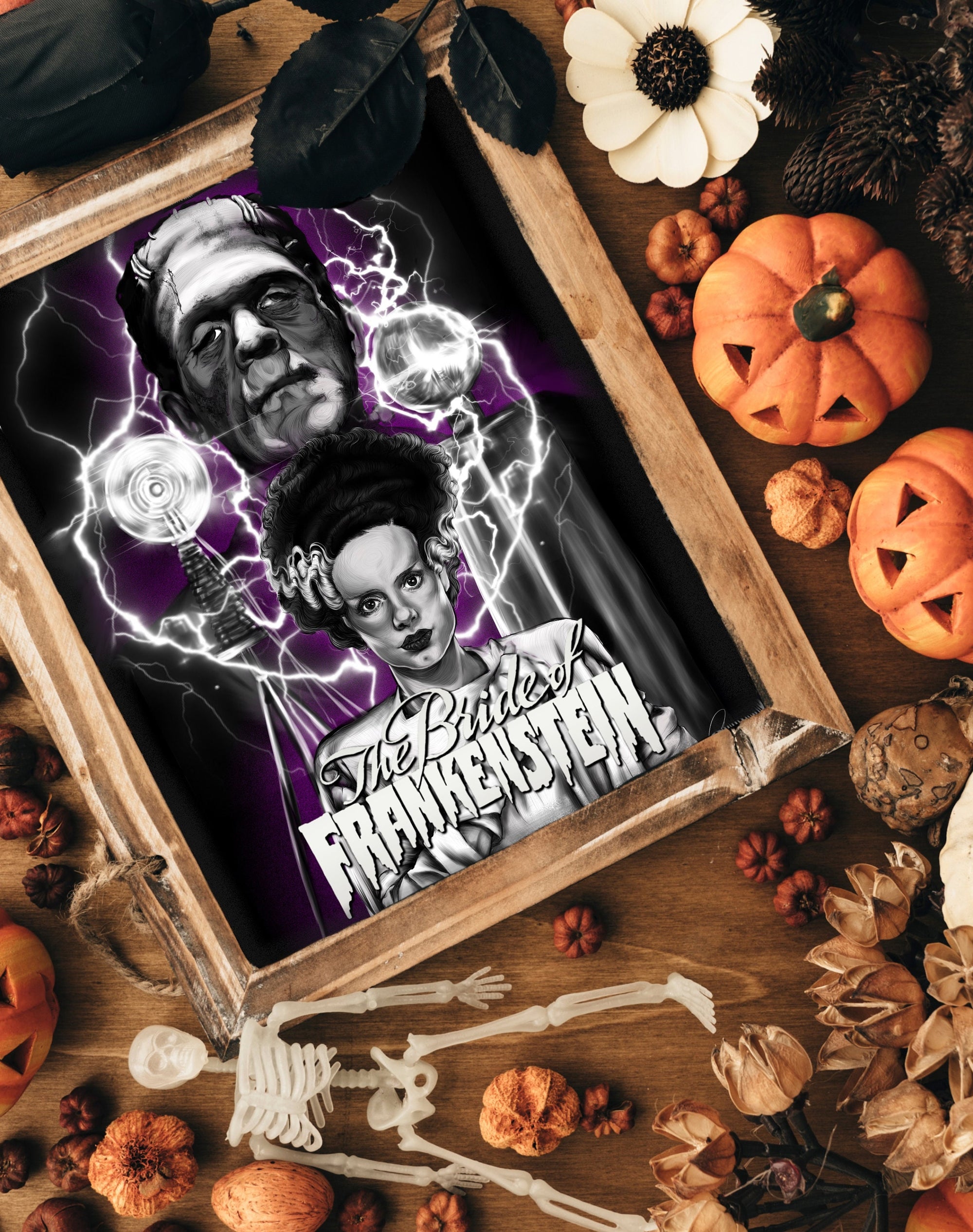 Bride of Frankenstein, horror, Halloween, spooky, gothic, eco friendly art illustration gallery print