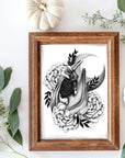Bat Halloween horror spooky fall tattoo black and white art illustration gallery print