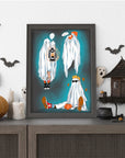 Sad bedsheet Ghost illustration Halloween spooky art gallery print.