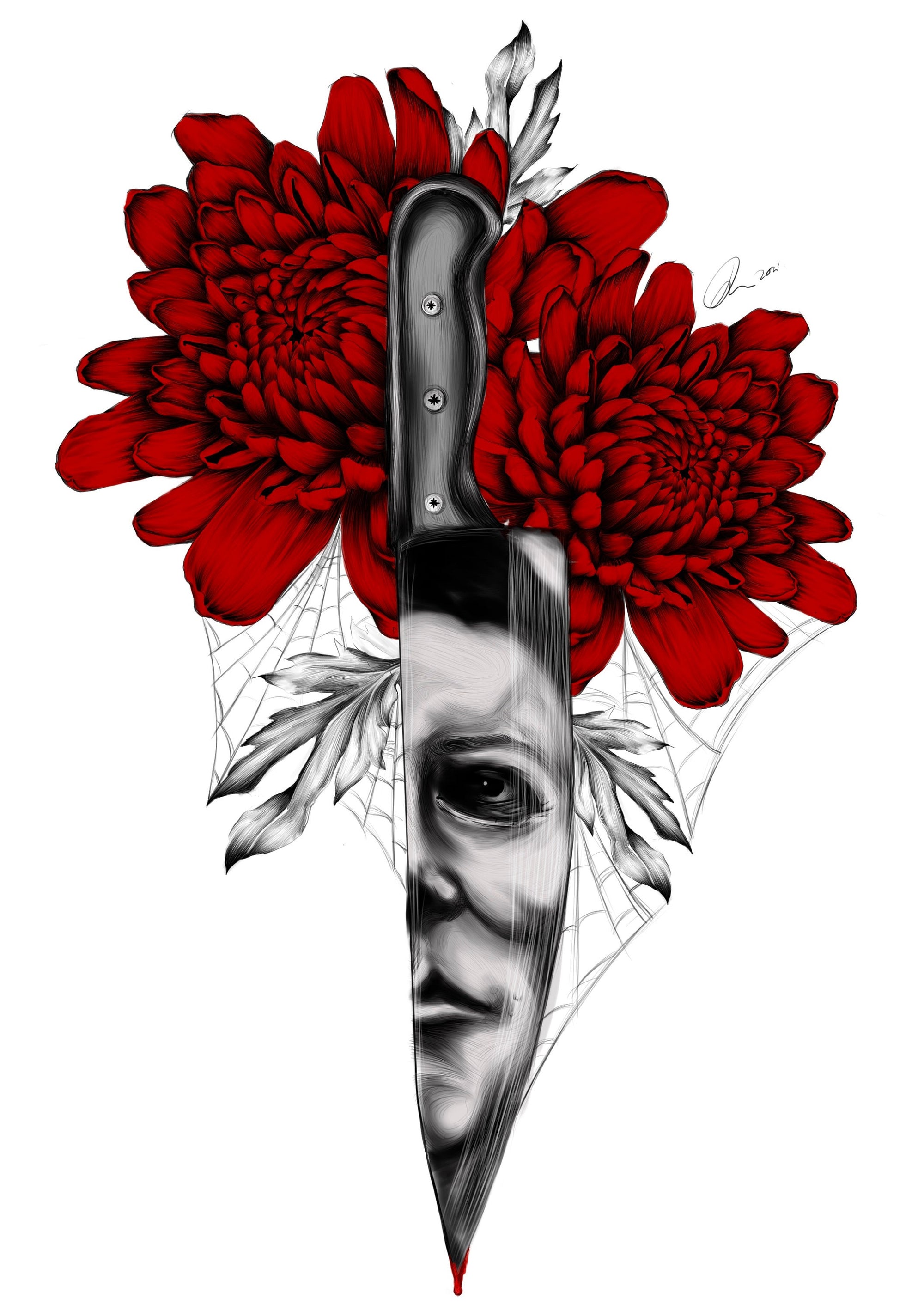 Halloween Michael Myers horror spooky tattoo knife art gallery print.