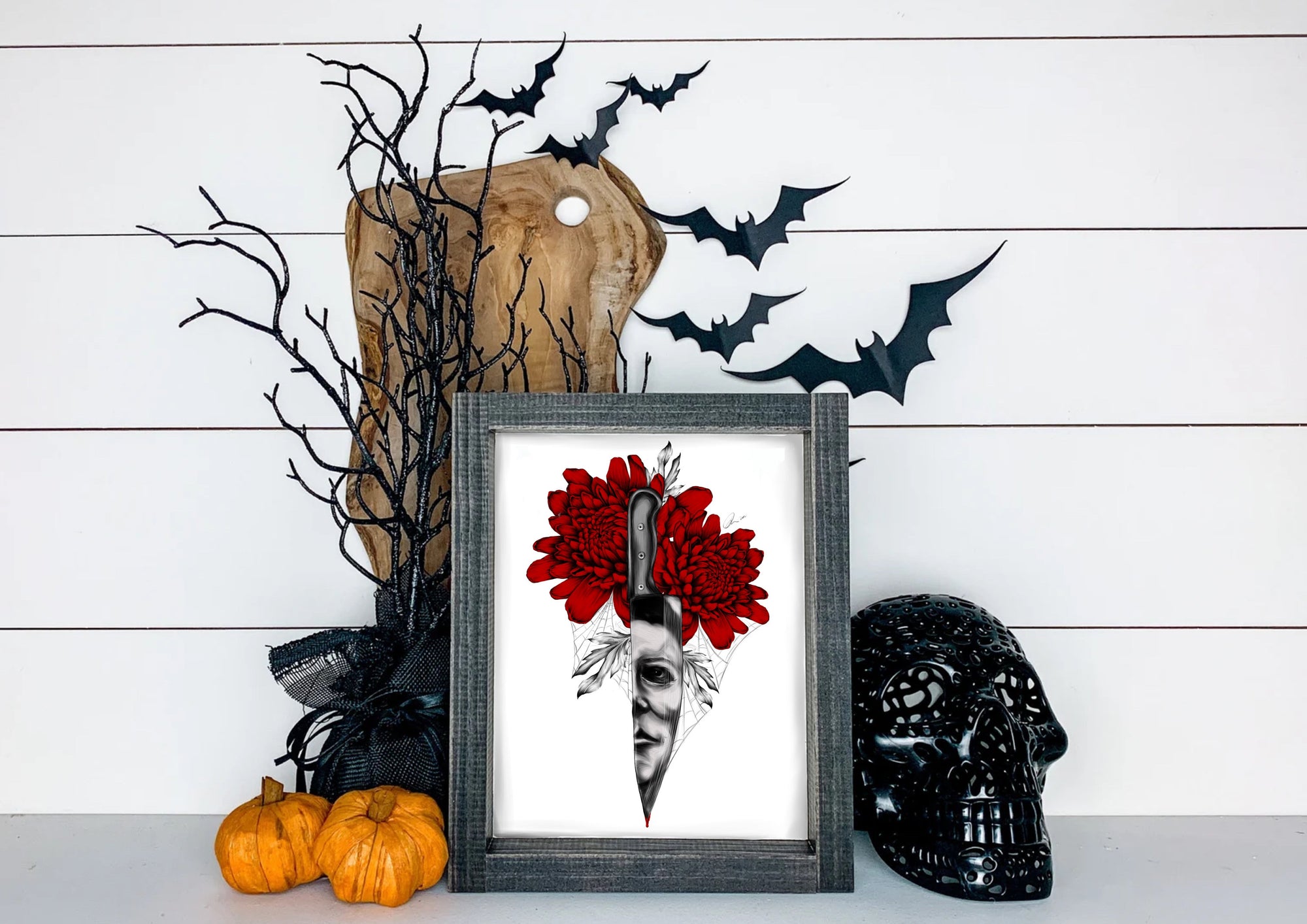 Halloween Michael Myers horror spooky tattoo knife art gallery print.