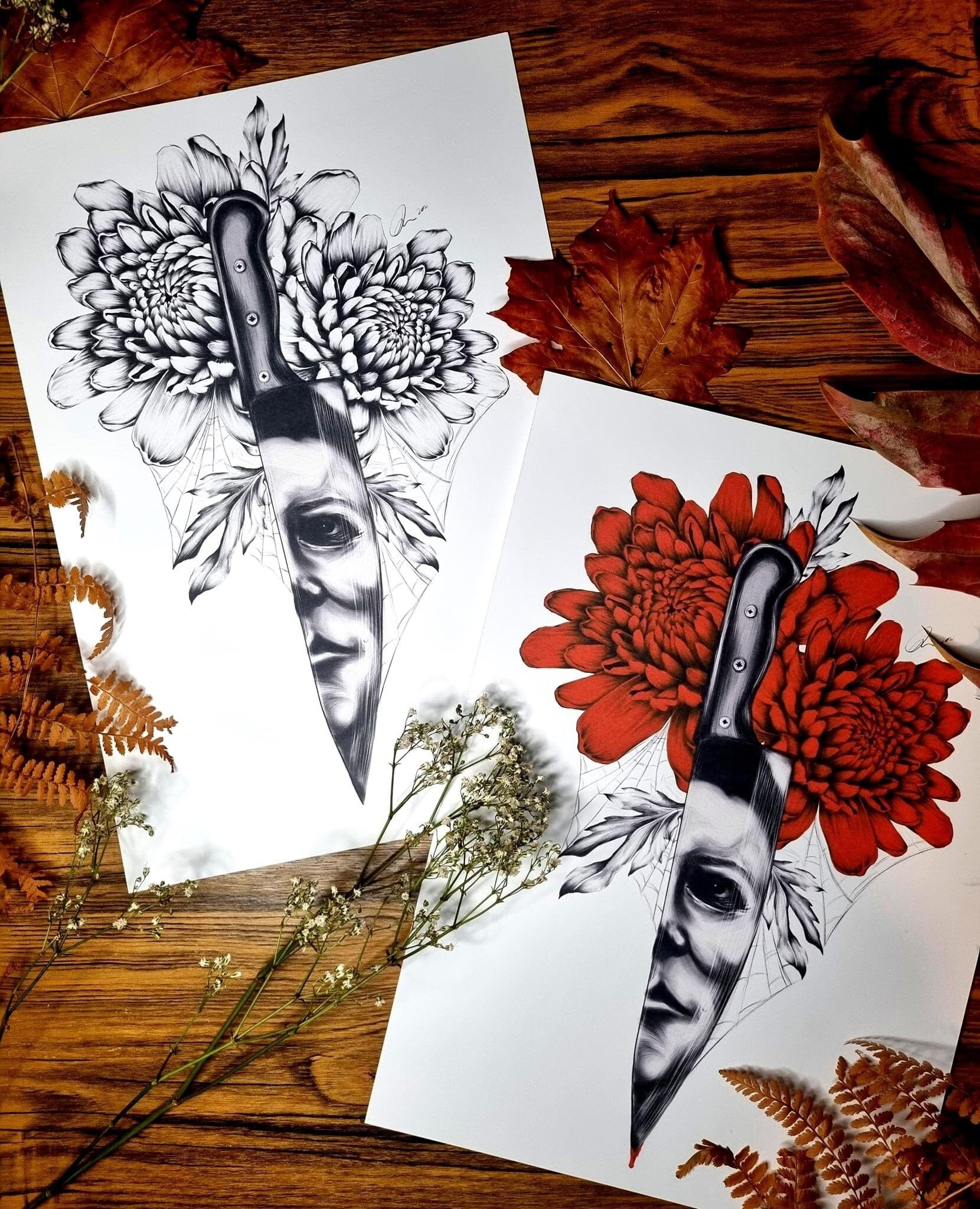 Halloween Michael Myers horror spooky tattoo knife art gallery print.