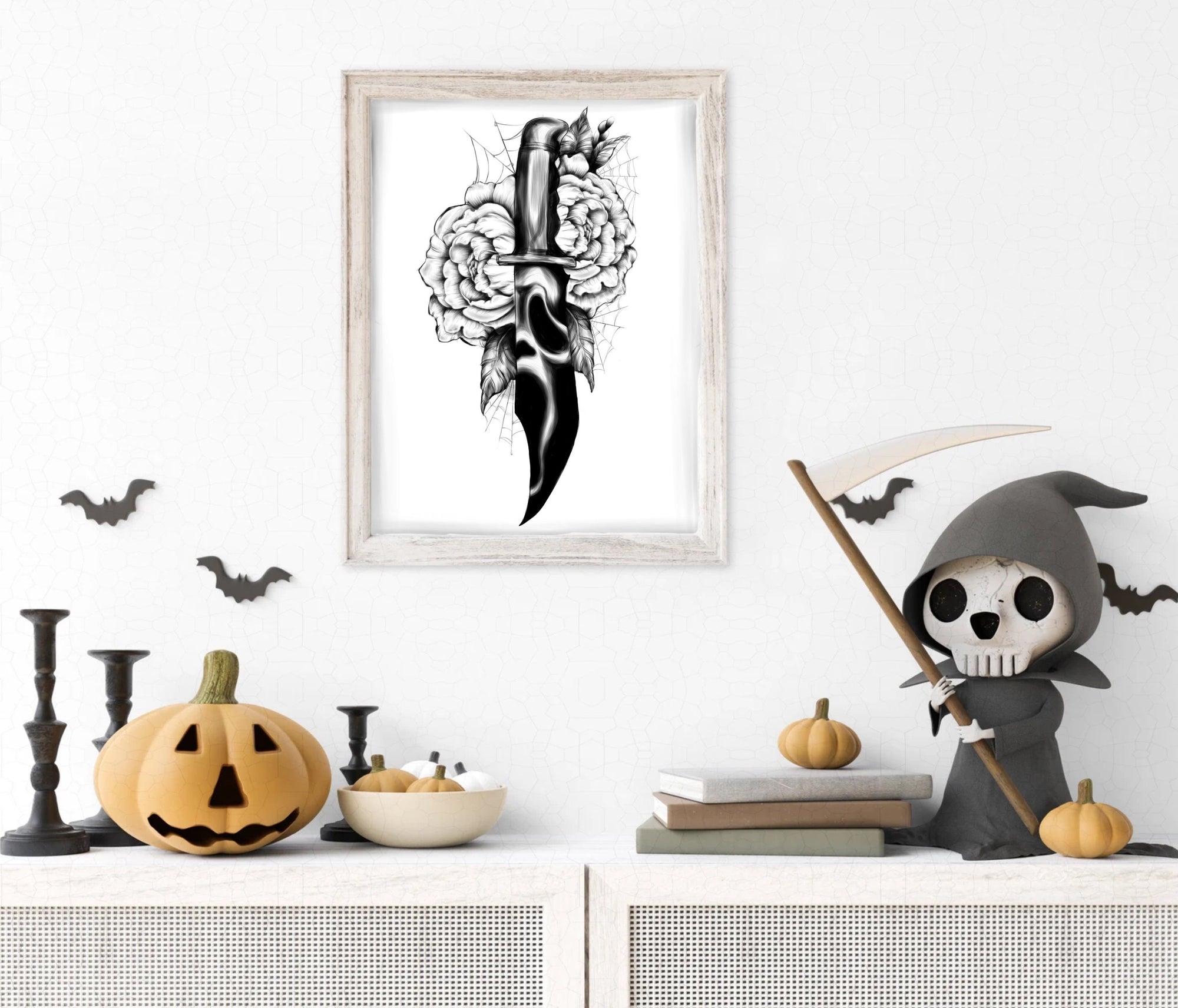 Scream, Halloween, horror, spooky, slasher movie illustration art gallery print.