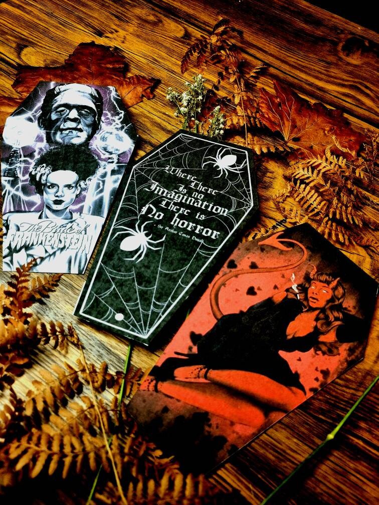 Horror| gothic| historical quotes | coffin shaped |eco-friendly | Floral | original art illustrated | Dark academia bookmarks | Witchcore