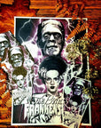 Bride of Frankenstein, horror, spooky, beautiful, hand digitally illustrated waterproof, glossy vinyl sticker.