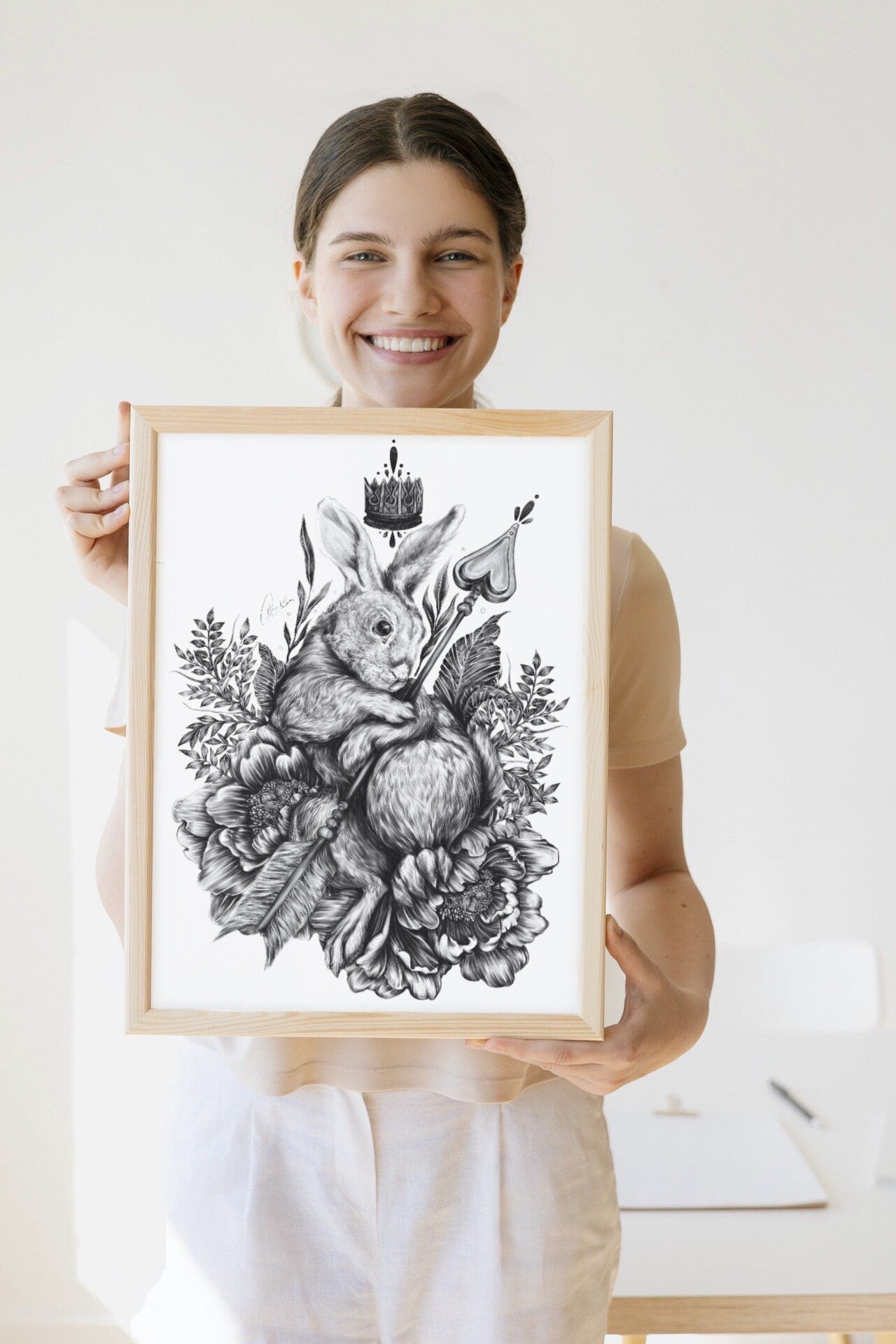 Dramatic | editorial |art| beautiful digital hand-drawn | art print| Wall art | gothic art | original |unique |dark art| Rabbit| home decor