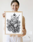 Dramatic | editorial |art| beautiful digital hand-drawn | art print| Wall art | gothic art | original |unique |dark art| Rabbit| home decor