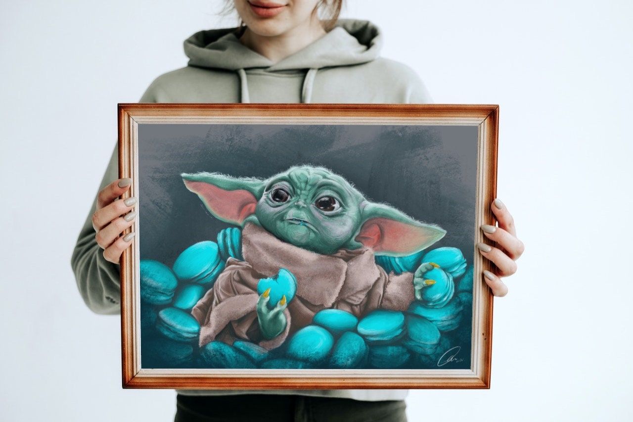 Baby yoda | beautiful digital hand-drawn | art print | illustration | Wall art |original | unique | dark art| geeky| starwars| home decor