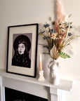 Black and white, editorial woman portrait, Art/ gallery print,Digital drawn ecofriendly illustration.