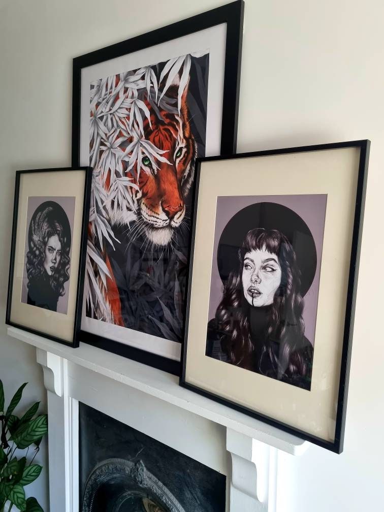 Black and white, editorial woman portrait, Art/ gallery print,Digital drawn ecofriendly illustration.