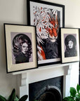 Black and White female art nouveau portrait Art/ Gallery print, home/wall decor. Eco-friendly, hand-drawn illustration.