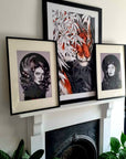 Black and White female art nouveau portrait Art/ Gallery print, home/wall decor. Eco-friendly, hand-drawn illustration.