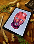 Black and white and purple and orange colour, galaxy ski mask, fall, winter Art/ gallery print, digital-drawn eco friendly illustration.