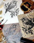 Hand-CUT & designed art lino bird print.