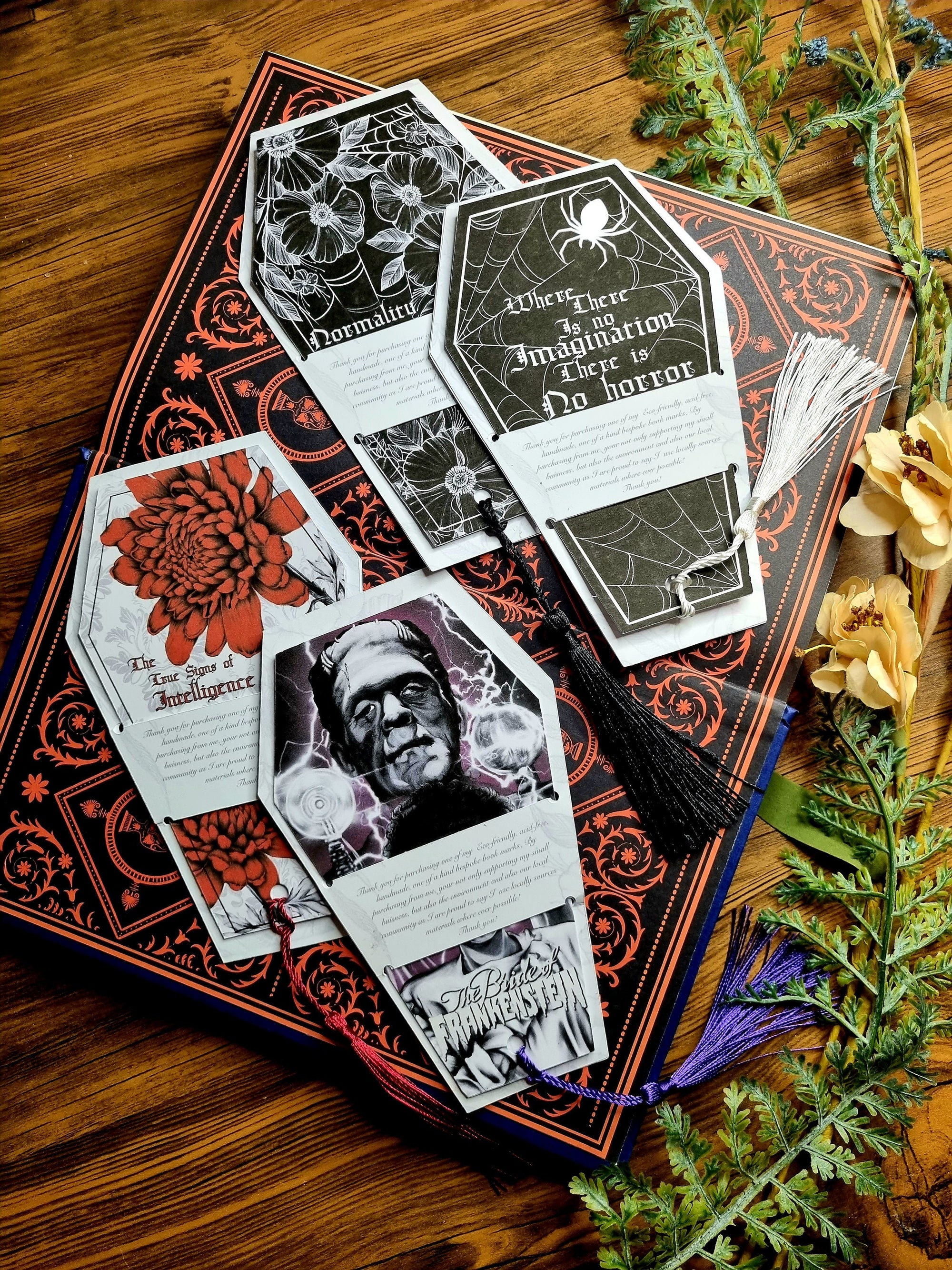 Horror| gothic| historical quotes | coffin shaped |eco-friendly | Floral | original art illustrated | Dark academia bookmarks | Witchcore