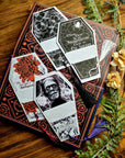 Horror| gothic| historical quotes | coffin shaped |eco-friendly | Floral | original art illustrated | Dark academia bookmarks | Witchcore