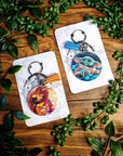 Beautiful original art illustrated handmade keyrings | keychain | geeky | Recycled | art | Gothic | Fantasy | eco friendly | illustration