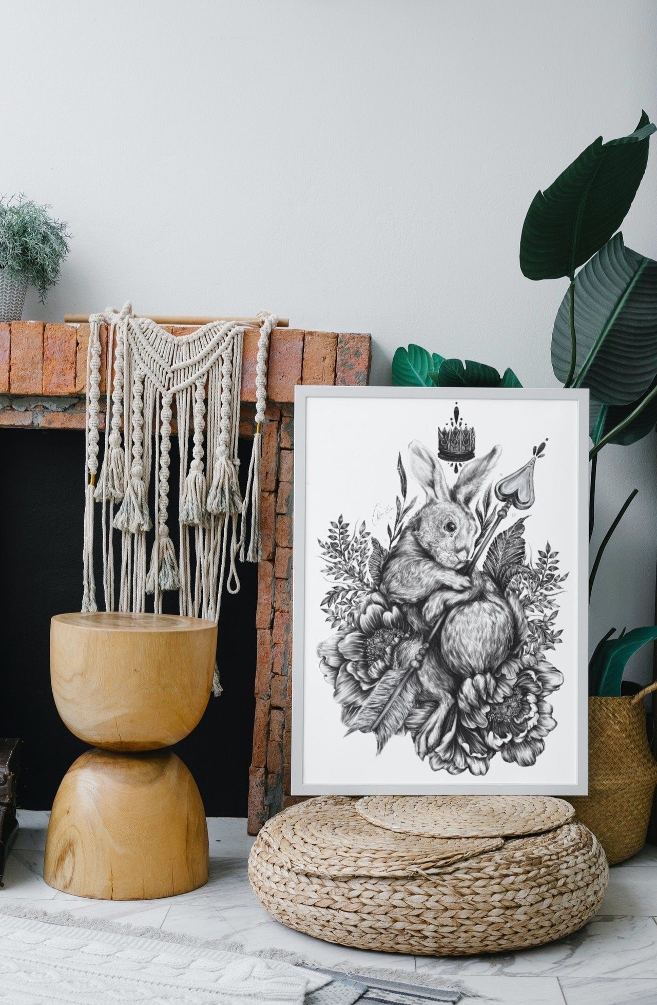 Dramatic | editorial |art| beautiful digital hand-drawn | art print| Wall art | gothic art | original |unique |dark art| Rabbit| home decor