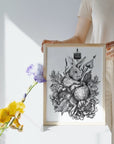Dramatic | editorial |art| beautiful digital hand-drawn | art print| Wall art | gothic art | original |unique |dark art| Rabbit| home decor