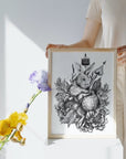 Dramatic | editorial |art| beautiful digital hand-drawn | art print| Wall art | gothic art | original |unique |dark art| Rabbit| home decor