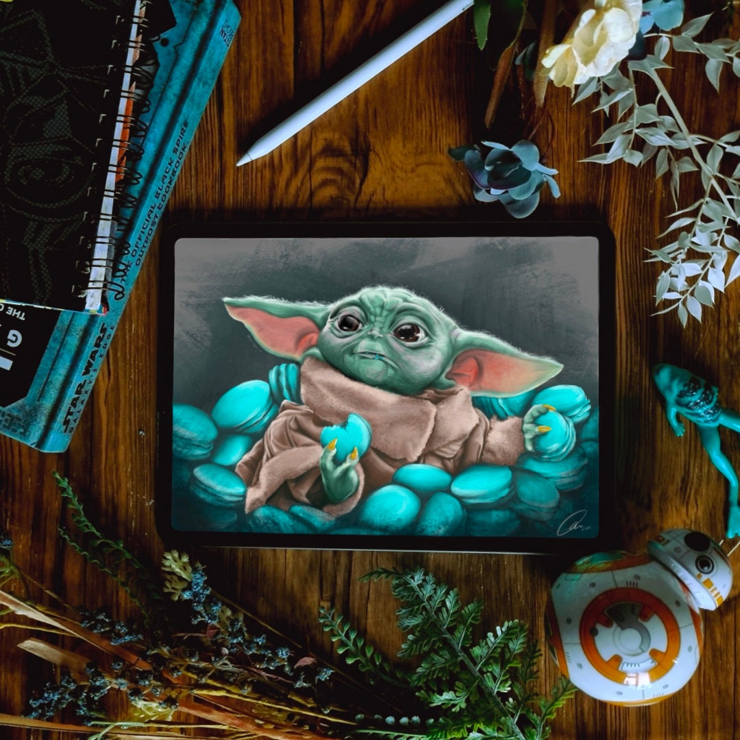 Baby yoda | beautiful digital hand-drawn | art print | illustration | Wall art |original | unique | dark art| geeky| starwars| home decor
