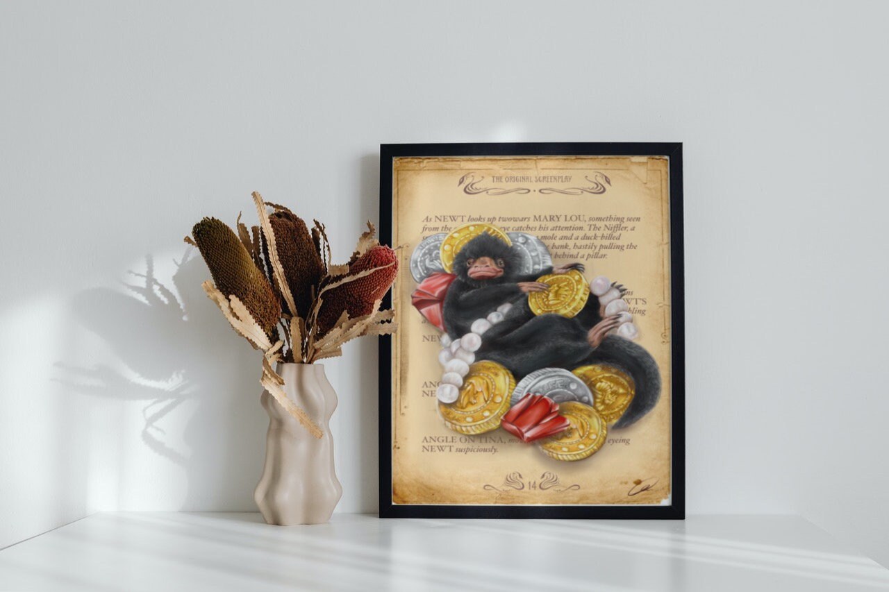 Niffler | Fantastic Beasts | beautiful digital hand-drawn | art | illustration | Wall art | original | unique | geeky | magic | home decor