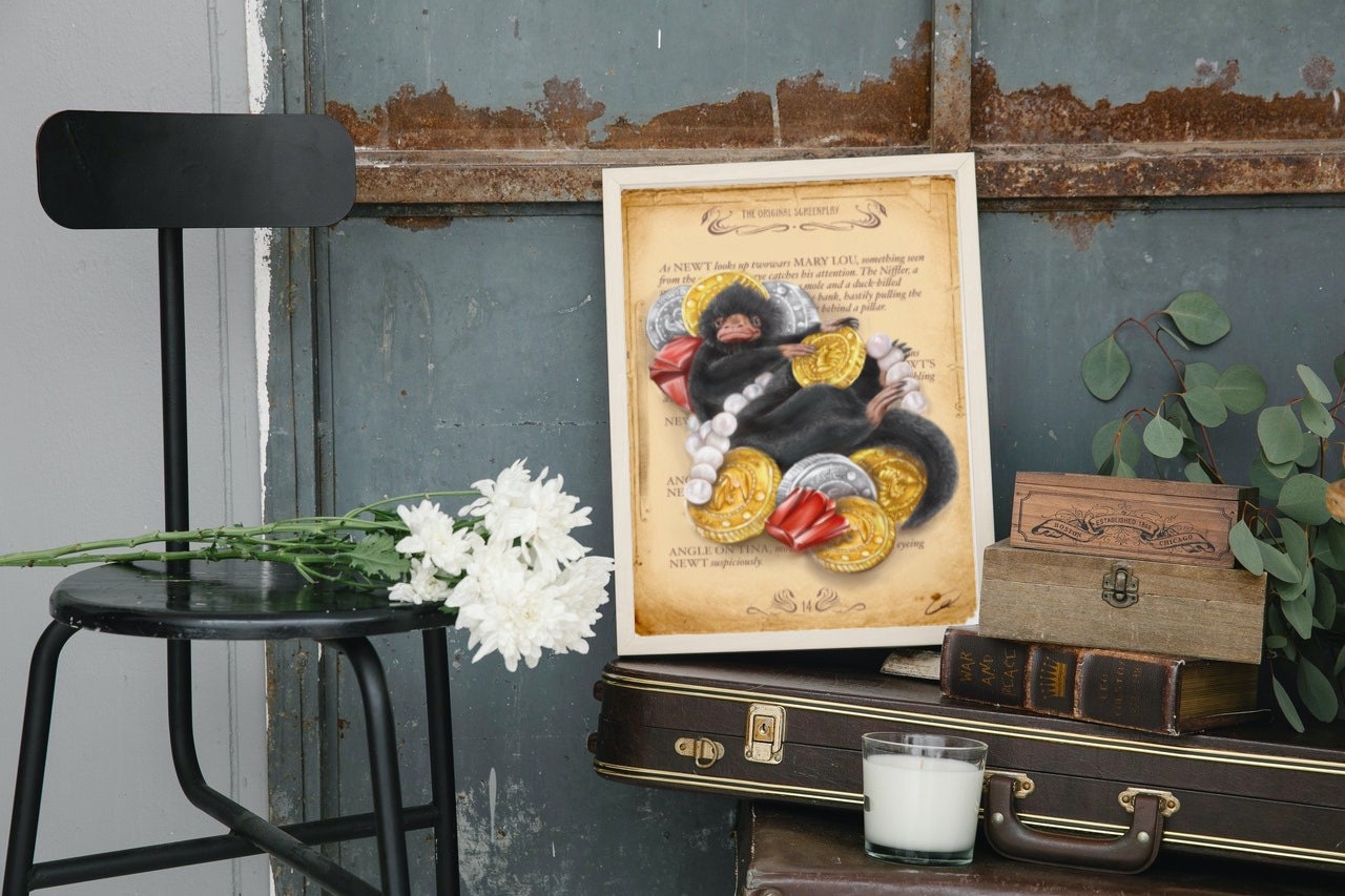 Niffler | Fantastic Beasts | beautiful digital hand-drawn | art | illustration | Wall art | original | unique | geeky | magic | home decor