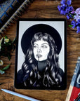 Black and white, editorial woman portrait, Art/ gallery print,Digital drawn ecofriendly illustration.